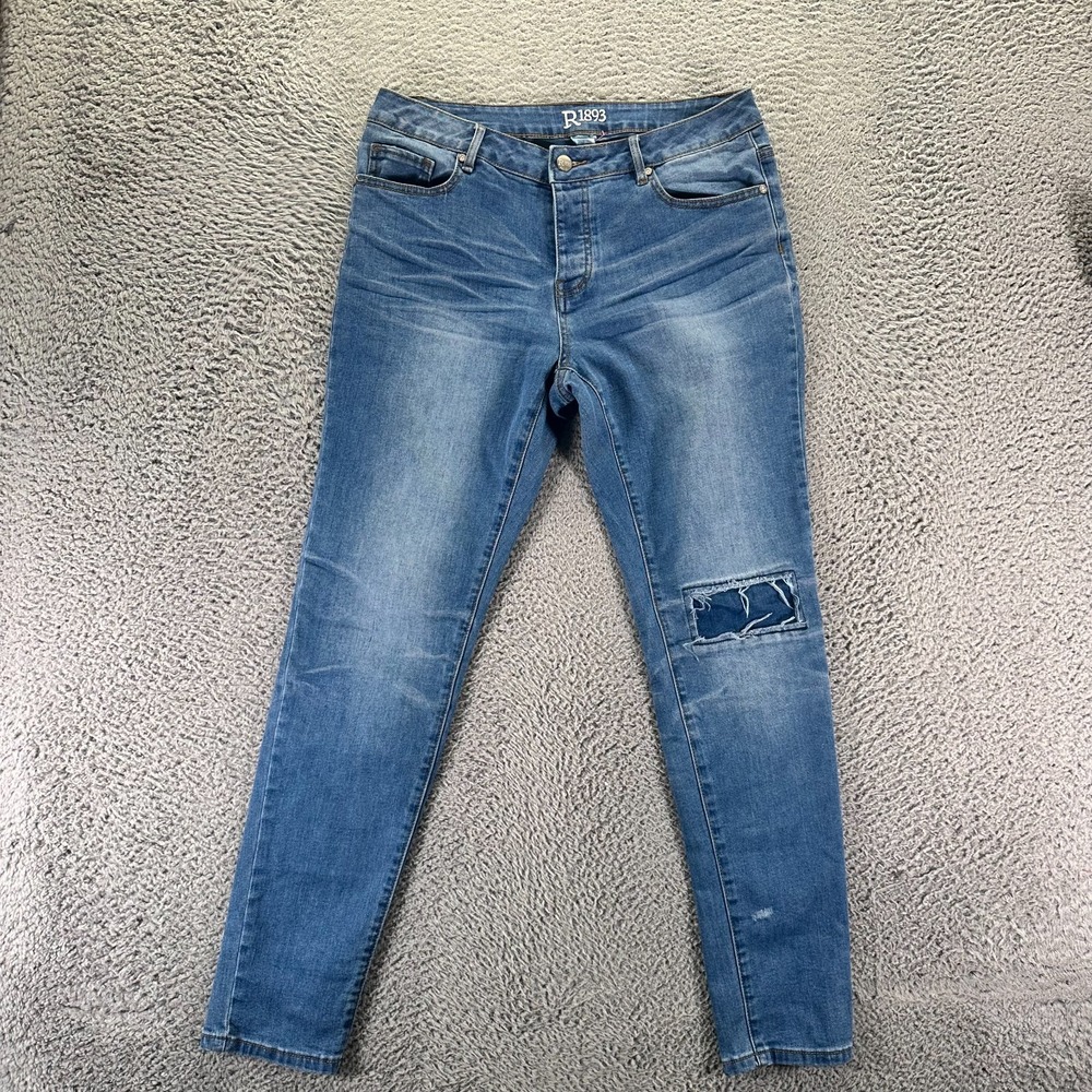 Roebuck R1893 Jeans Womens 12 Blue Cotton Denim Skinny Workwear Faded Stretch